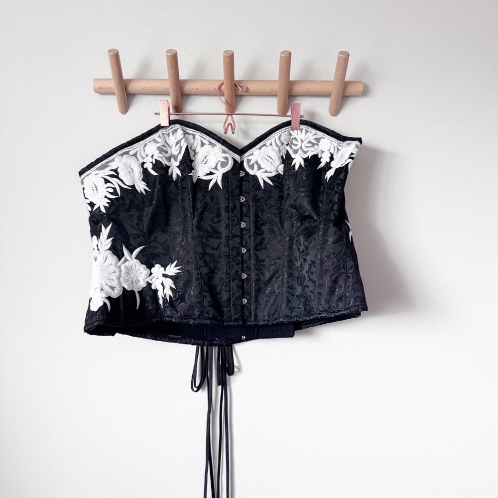 Vintage Goth Black and White Lace Corset Top